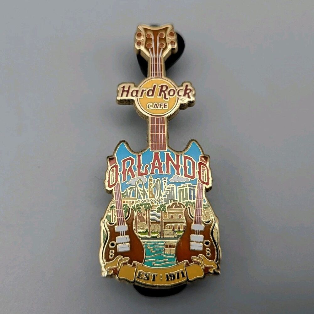 Hard Rock Cafe Pin Orlando Guitar Shaped Est 1971 Hotel Pool Double Guitars